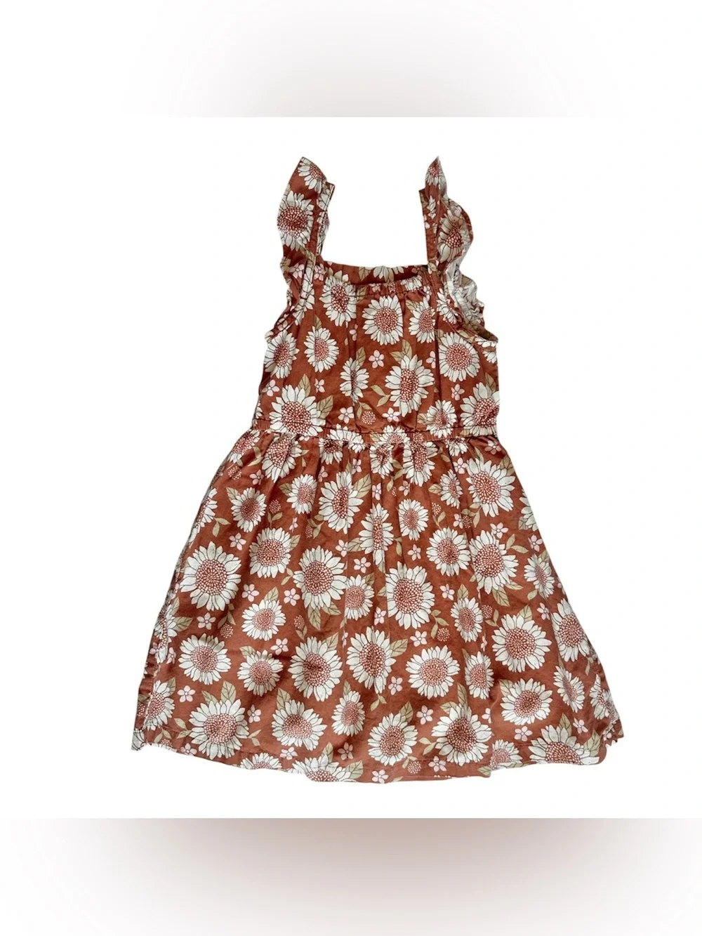 Carter's 6/6x Girls Brown sunflower ruffle sleeve linen dress